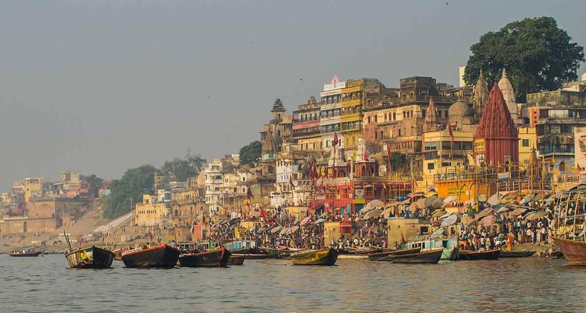 Varanasi at twilight on the banks of the Ganges