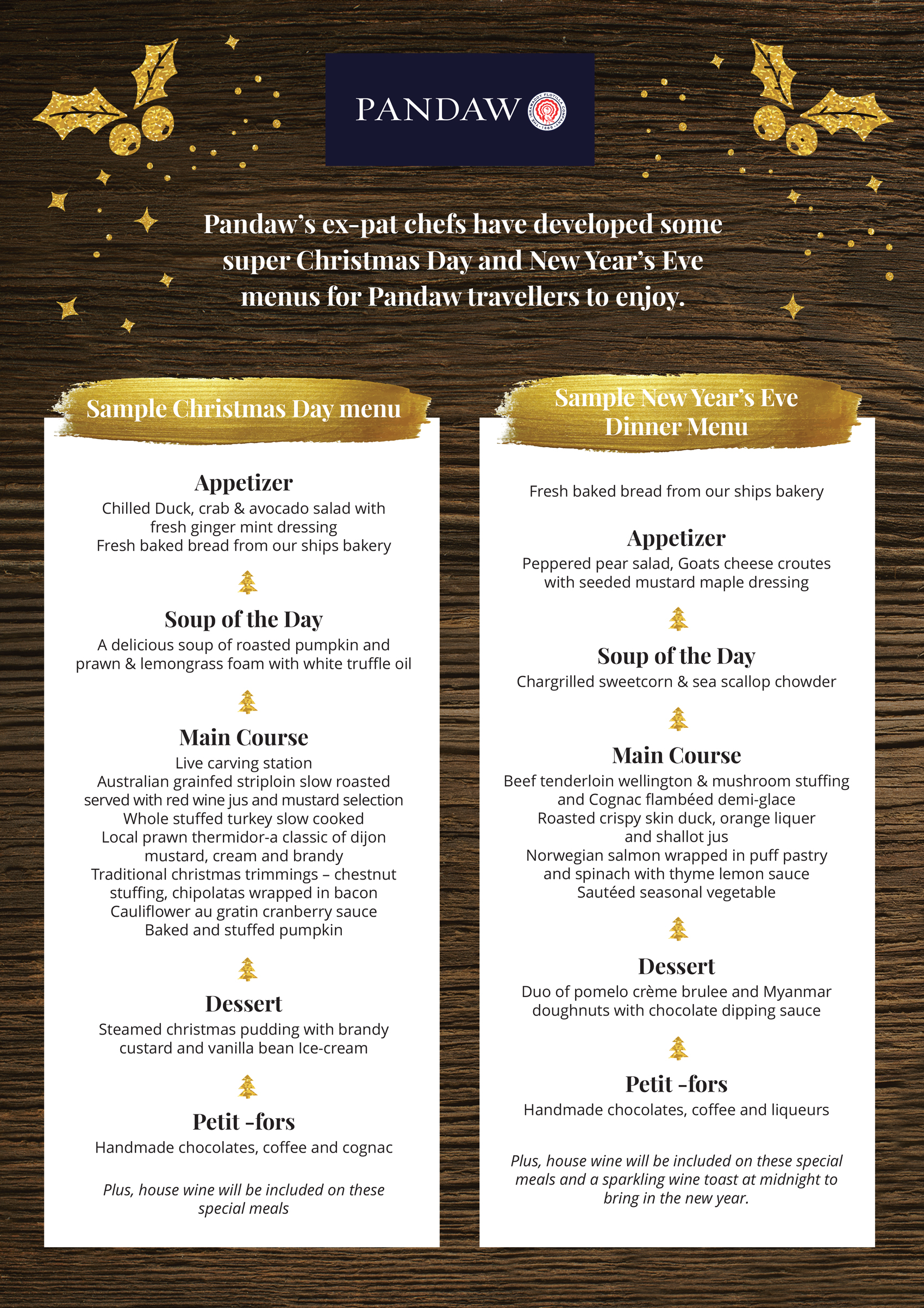 Pandaw Cruises Christmas New Year 2016 menu