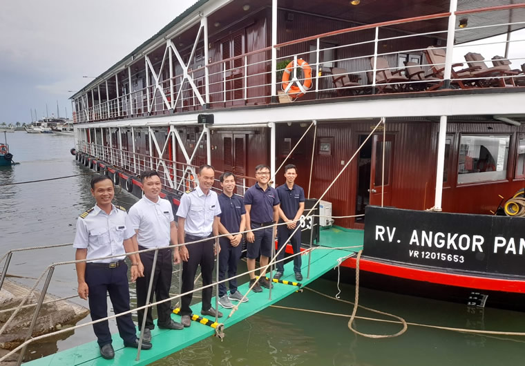 Pandaw sails again... Pandaw Cruises is delighted to welcome guests back aboard after 2.5 years away - RV Angkor Pandaw completed its first 10 night expedition of the season (Image at LateCruiseNews.com - September 2022)