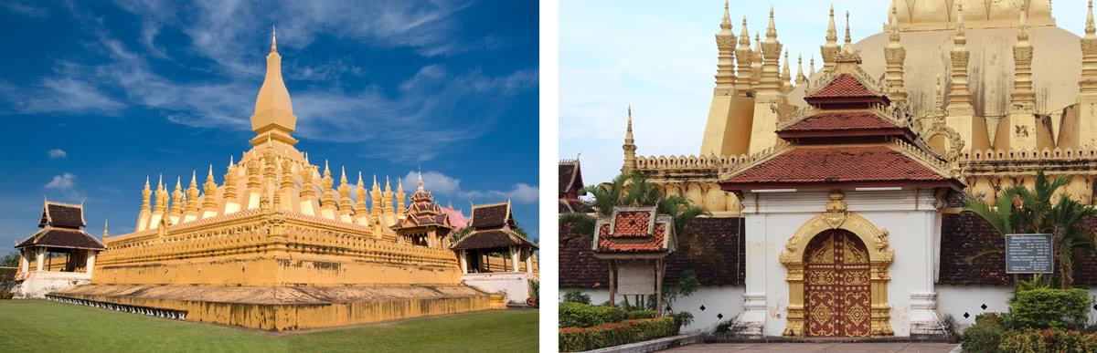 Rangoon's Shwedagon Pagoda in Burma (Myanmar) and That Luang in Laos