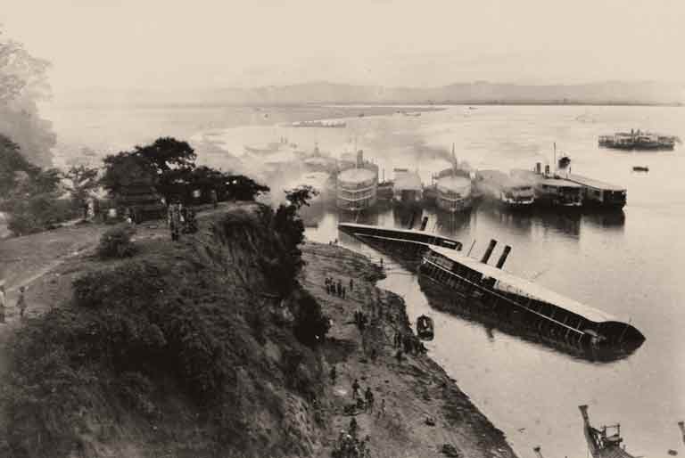 King Thibaw_s ships sunk in the 3rd Anglo Burmese War. 1885 