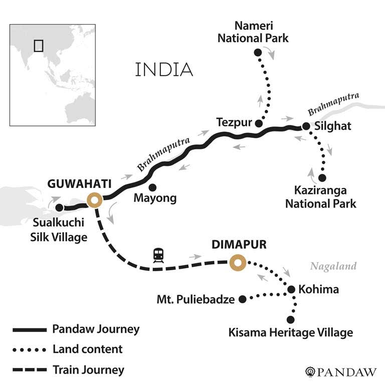 River Cruise map for Nagaland's Hornbill Festival and Brahmaputra Expedition