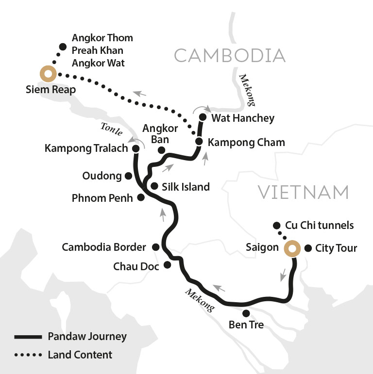 River Cruise map for Classic Vietnam & Cambodia Tour