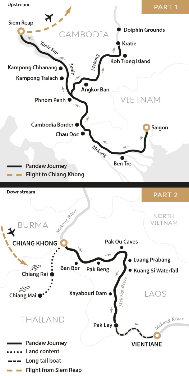 River Cruise map for The Full Mekong, Four Country 21 Night Combo Cruise