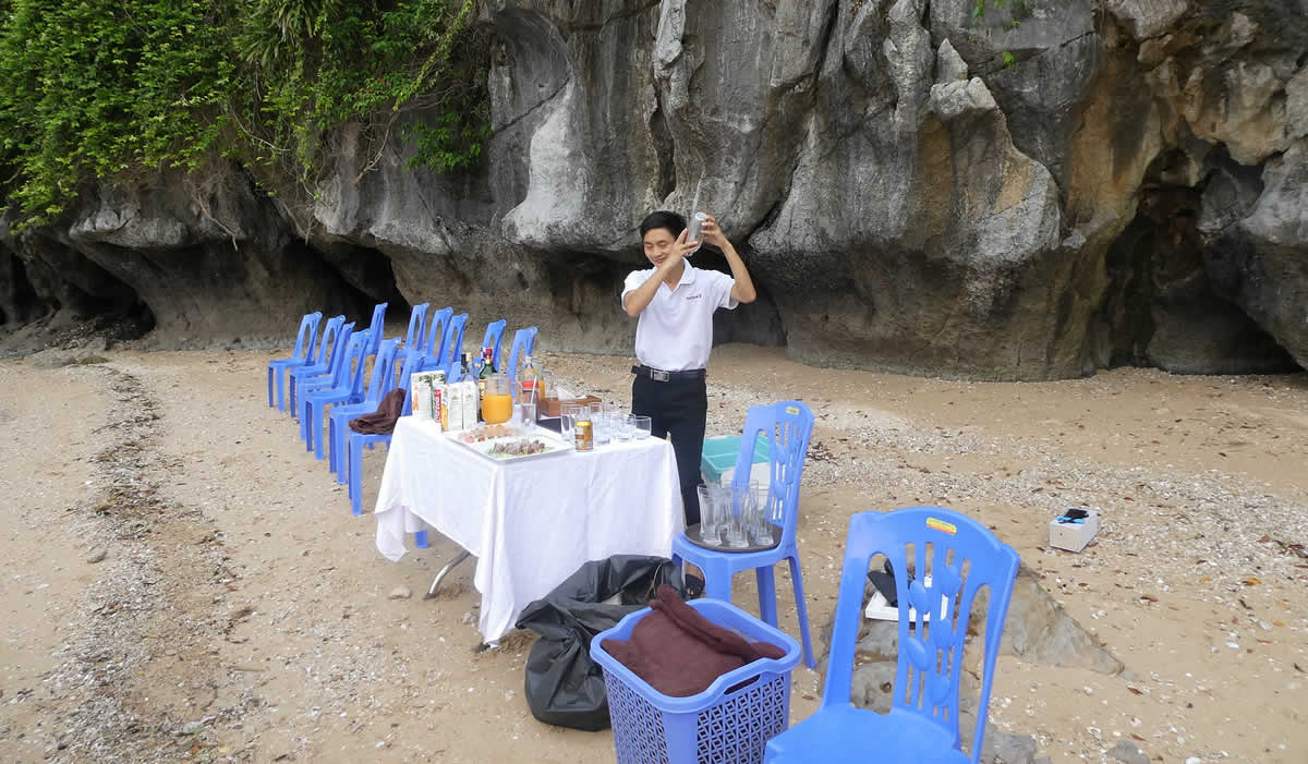 Cocktail hour on a Halong Bay beach