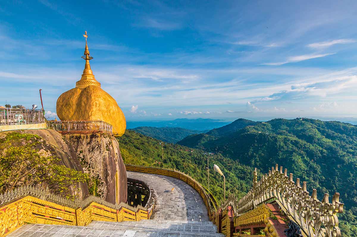 The Golden Rock pagoda in Kayiktiyo, Myanmar