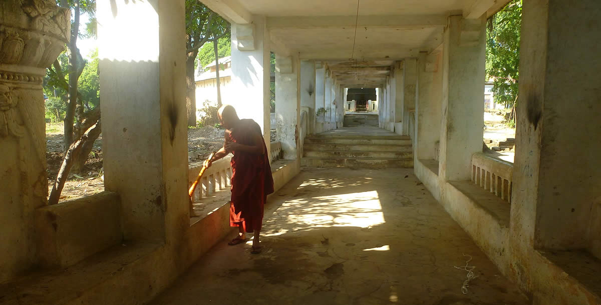 Tidying the grounds in Mingun